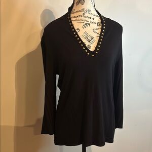Black V-Neck Women's Top